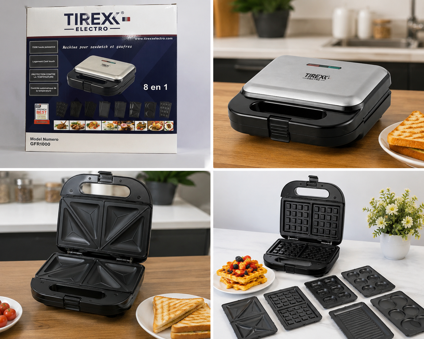 صانعة الساندويتش والوافل والشواء 8 في 1 TIREXX – جهاز متعدد الوظائف لتحضير أشهى الوجبات