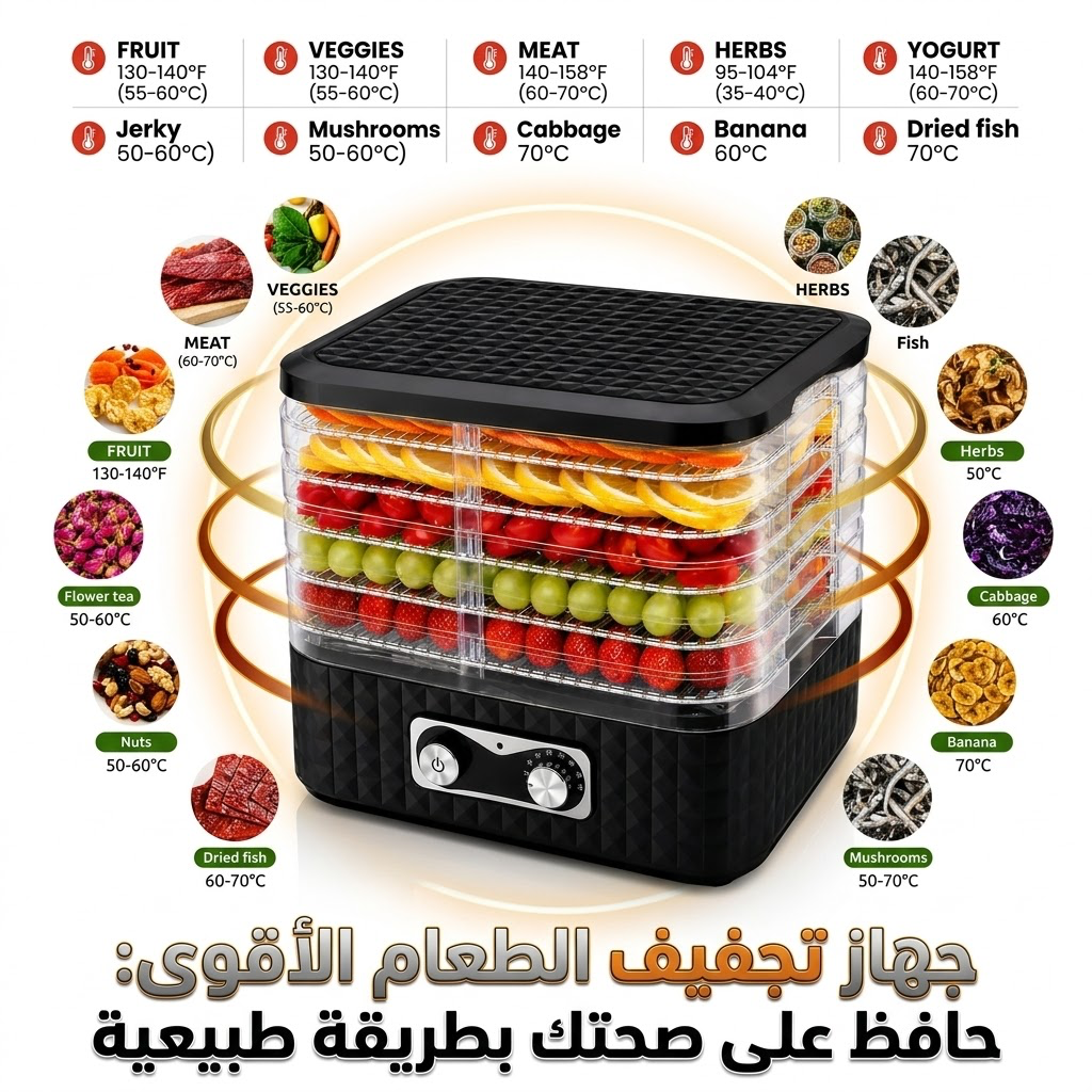 جهاز تجفيف الطعام الكهربائي بـ5طبقات – احفظ الطعام طازجًا بطريقة صحية وطبيعي