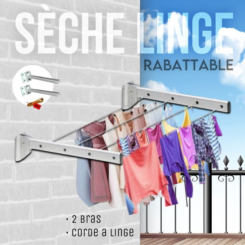 مجفف ملابس جداري قابل للطي مع حبال – Séchoir à linge rabattable